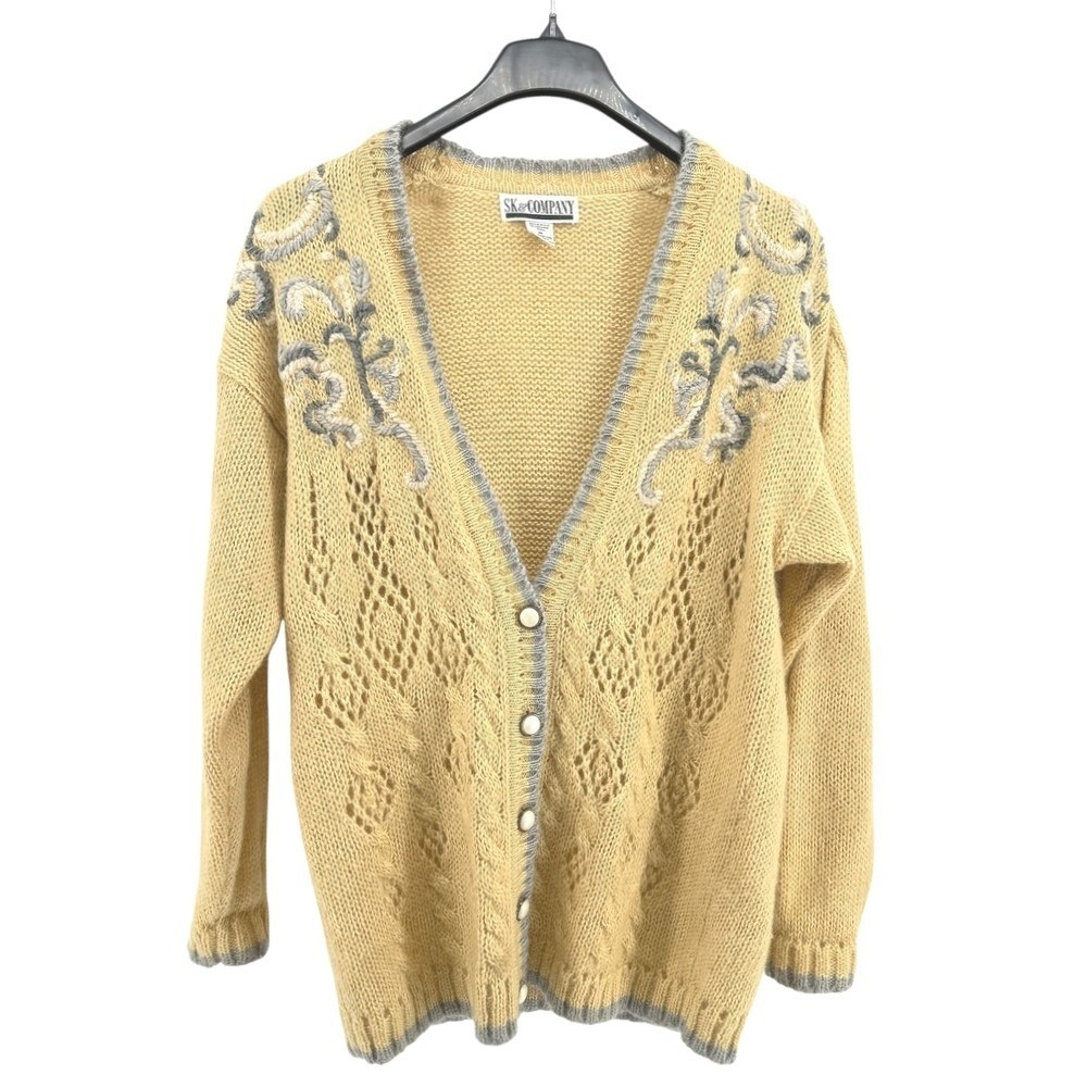 Vtg. Sk & Company Womens Medium Pre-Owned Yellow Grandmacore Cardigan Sweater‎